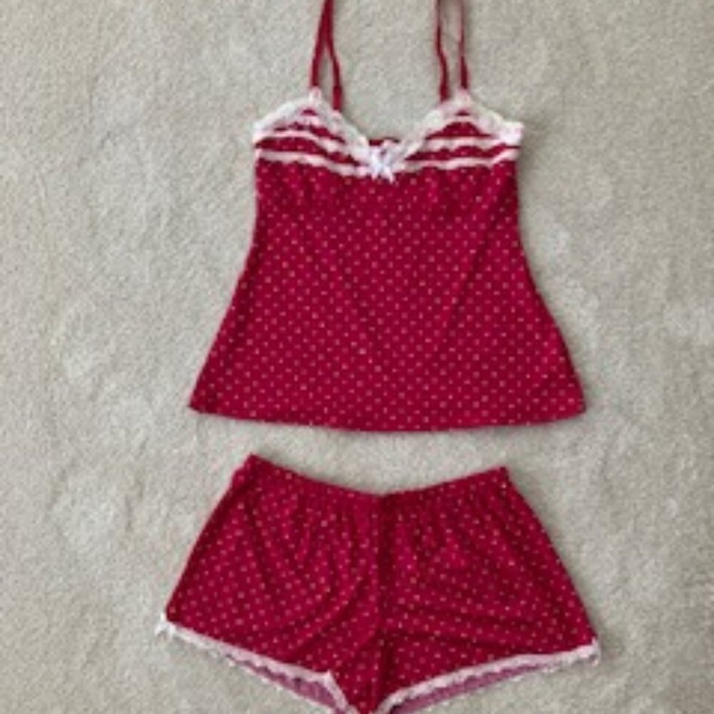 Marilyn Monroe Two Piece Sleepwear Set, Hot Pink/Red & White Polka Dot,  M